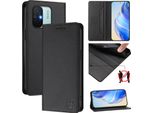 Custodia In Pelle Per Xiaomi Redmi 12C, Flip Case Con Slot Per Carte, Portafoglio E Supporto Nero