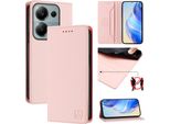 Custodia In Pelle Per Xiaomi Poco M6 Pro 4G/Redmi Note 13 Pro 4G, Custodia Flip Con Slot Per Carte, Portafoglio E Supporto Rosa