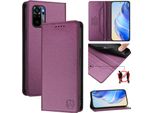 Custodia In Pelle Per Xiaomi Redmi Note 10 4G/Note 10S, Flip Case Con Slot Per Carte, Portafoglio E Supporto Viola
