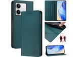 Custodia In Pelle Per Xiaomi Redmi Note 13 5G, Flip Case Con Slot Per Carte, Portafoglio E Supporto Verde Scuro