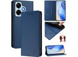 Custodia In Pelle Per Xiaomi Redmi Note 13 4G, Flip Case Con Slot Per Carte, Portafoglio E Supporto Blu