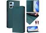 Custodia In Pelle Per Xiaomi Redmi Note 12 4G, Flip Case Con Slot Per Carte, Portafoglio E Supporto Verde Scuro
