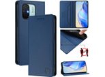 Custodia In Pelle Per Xiaomi Redmi 12C, Flip Case Con Slot Per Carte, Portafoglio E Supporto Blu