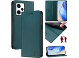 Custodia In Pelle Per Xiaomi Redmi Note 12 Pro+, Flip Case Con Slot Per Carte, Portafoglio E Supporto Verde Scuro