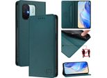 Custodia In Pelle Per Xiaomi Redmi 12C, Flip Case Con Slot Per Carte, Portafoglio E Supporto Verde Scuro