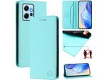 Custodia In Pelle Per Xiaomi Redmi Note 12 4G, Flip Case Con Slot Per Carte, Portafoglio E Supporto Turchese