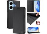 Custodia In Pelle Per Xiaomi Redmi Note 13 4G, Flip Case Con Slot Per Carte, Portafoglio E Supporto Nero