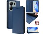 Custodia In Pelle Per Xiaomi Poco M6 Pro 4G/Redmi Note 13 Pro 4G, Custodia Flip Con Slot Per Carte, Portafoglio E Supporto Blu