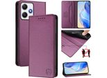 Custodia In Pelle Per Xiaomi Poco M6 Pro 5G/Redmi 12 4G, Custodia Flip Con Slot Per Carte, Portafoglio E Supporto Viola