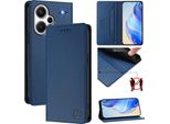 Custodia In Pelle Per Xiaomi Redmi Note 13 Pro+, Flip Case Con Slot Per Carte, Portafoglio E Supporto Blu