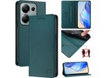 Custodia In Pelle Per Xiaomi Poco M6 Pro 4G/Redmi Note 13 Pro 4G, Flip Case Con Slot Per Carte, Portafoglio E Supporto Verde Scuro