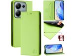 Custodia In Pelle Per Xiaomi Poco M6 Pro 4G/Redmi Note 13 Pro 4G, Custodia Flip Con Slot Per Carte, Portafoglio E Supporto Verde