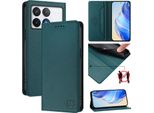 Custodia In Pelle Per Xiaomi Poco F6 Pro/Redmi K70/K70 Pro, Flip Case Con Slot Per Carte, Portafoglio E Supporto Verde Scuro