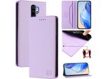 Custodia In Pelle Per Xiaomi Redmi Note 8 Pro, Flip Case Con Slot Per Carte, Portafoglio E Supporto Viola