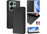 Custodia In Pelle Per Xiaomi Poco M6 Pro 4G/Redmi Note 13 Pro 4G, Custodia Flip Con Slot Per Carte, Portafoglio E Supporto Nero