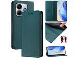 Custodia In Pelle Per Xiaomi Redmi Note 14, Flip Case Con Slot Per Carte, Portafoglio E Supporto Verde Scuro
