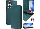 Custodia In Pelle Per Xiaomi Redmi Note 13 Pro+, Flip Case Con Slot Per Carte, Portafoglio E Supporto Verde Scuro
