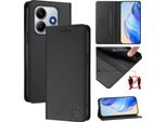 Custodia In Pelle Per Xiaomi Redmi Note 14, Flip Case Con Slot Per Carte, Portafoglio E Supporto Nero