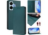 Custodia In Pelle Per Xiaomi Redmi Note 13 4G, Flip Case Con Slot Per Carte, Portafoglio E Supporto Verde Scuro