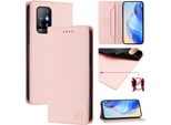 Custodia In Pelle Per Oppo A94 5G/Reno5 Z, Flip Case Con Slot Per Carte, Portafoglio E Supporto Rosa