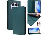 Custodia In Pelle Per Xiaomi Redmi Note 14 Pro/Note 14 Pro+, Flip Case Con Slot Per Carte, Portafoglio E Supporto Verde Scuro