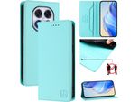 Custodia In Pelle Per Xiaomi Redmi Note 14 Pro/Note 14 Pro+, Flip Case Con Slot Per Carte, Portafoglio E Supporto Turchese