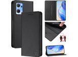 Custodia In Pelle Per Oppo Find X5 Lite/Reno7 5G, Flip Case Con Slot Per Carte, Portafoglio E Supporto Nero
