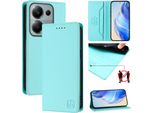Custodia In Pelle Per Xiaomi Poco M6 Pro 4G/Redmi Note 13 Pro 4G, Custodia Flip Con Slot Per Carte, Portafoglio E Supporto Turchese