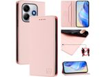 Custodia In Pelle Per Xiaomi Redmi Note 14, Flip Case Con Slot Per Carte, Portafoglio E Supporto Rosa