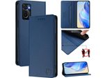Custodia In Pelle Per Oppo A36/A76/A96/K10 4G/Realme 9I 4G, Flip Case Con Slot Per Carte, Portafoglio E Supporto Blu