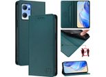 Custodia In Pelle Per Oppo Find X5 Lite/Reno7 5G, Flip Case Con Slot Per Carte, Portafoglio E Supporto Verde Scuro