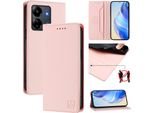 Custodia In Pelle Per Xiaomi Redmi 13C/Poco C65/Poco M6 5G, Custodia Flip Con Slot Per Carte, Portafoglio E Supporto Rosa