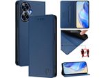 Custodia In Pelle Per Realme C55/Realme Narzo N55, Flip Case Con Slot Per Carte, Portafoglio E Supporto Blu
