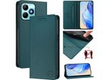 Custodia In Pelle Per Realme Note 50/Realme C51/Realme C53/Realme C51S, Custodia Flip Con Slot Per Carte, Portafoglio E Supporto Verde Scuro
