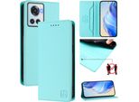 Custodia In Pelle Per Oneplus 10R/Oneplus Ace, Flip Case Con Slot Per Carte, Portafoglio E Supporto Turchese