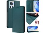 Custodia In Pelle Per Oneplus 10R/Oneplus Ace, Flip Case Con Slot Per Carte, Portafoglio E Supporto Verde Scuro