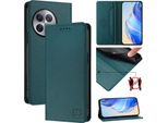 Custodia In Pelle Per Oneplus Ace 2 Pro, Flip Case Con Slot Per Carte, Portafoglio E Supporto Verde Scuro