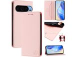 Custodia In Pelle Per Google Pixel 9 / Pixel 9 Pro, Flip Case Con Slot Per Carte, Portafoglio E Supporto Rosa