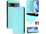 Custodia In Pelle Per Google Pixel 7, Flip Case Con Slot Per Carte, Portafoglio E Supporto Turchese