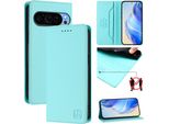Custodia In Pelle Per Google Pixel 9 / Pixel 9 Pro, Flip Case Con Slot Per Carte, Portafoglio E Supporto Turchese