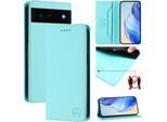 Custodia In Pelle Per Google Pixel 6, Flip Case Con Slot Per Carte, Portafoglio E Supporto Turchese