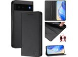 Custodia In Pelle Per Google Pixel 6, Flip Case Con Slot Per Carte, Portafoglio E Supporto Nero