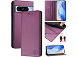 Custodia In Pelle Per Google Pixel 8 Pro, Flip Case Con Slot Per Carte, Portafoglio E Supporto Viola