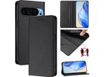 Custodia In Pelle Per Google Pixel 10 Pro Xl, Flip Case Con Slot Per Carte, Portafoglio E Supporto Nero