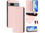 Custodia In Pelle Per Google Pixel 7A, Flip Case Con Slot Per Carte, Portafoglio E Supporto Rosa