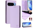 Custodia In Pelle Per Google Pixel 10 Pro Xl, Flip Case Con Slot Per Carte, Portafoglio E Supporto Viola