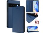 Custodia In Pelle Per Google Pixel 6 Pro, Flip Case Con Slot Per Carte, Portafoglio E Supporto Blu