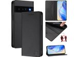 Custodia In Pelle Per Google Pixel 6 Pro, Flip Case Con Slot Per Carte, Portafoglio E Supporto Nero