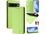 Custodia In Pelle Per Google Pixel 7 Pro, Flip Case Con Slot Per Carte, Portafoglio E Supporto Verde