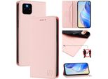 Custodia In Pelle Per Google Pixel 5A, Flip Case Con Slot Per Carte, Portafoglio E Supporto Rosa